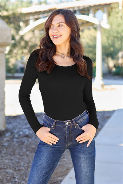 Basic Bae Full Size Round Neck Long Sleeve Bodysuit - NeoKira Unlimited