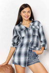 Double Take Plaid Dropped Shoulder Shirt Shirt Trendsi Sky Blue S 