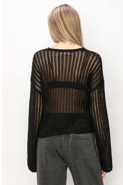 HYFVE Openwork Ribbed Long Sleeve Knit Top - NeoKira Unlimited