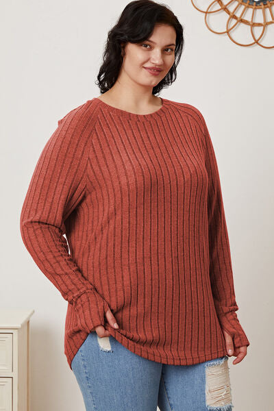 Basic Bae Full Size Ribbed Thumbhole Sleeve T-Shirt - NeoKira Unlimited