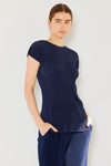 Marina West Swim Rib Pleated Cap Sleeve Top Top Trendsi Navy S/M 