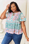 Double Take Floral Tie Neck Short Sleeve Blouse Top Trendsi   