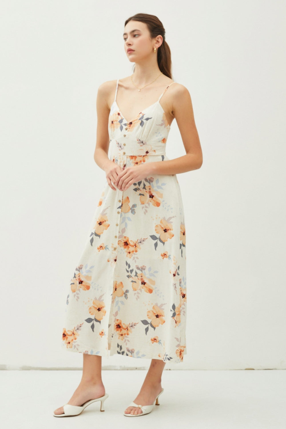 Be Cool Floral Button Down Cami Midi Dress Midi Dress Trendsi   