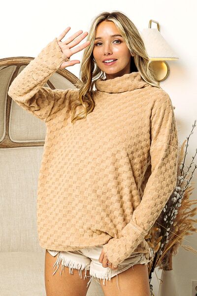 BiBi Checkered Round Neck Thumbhole Long Sleeve Top Top Trendsi   