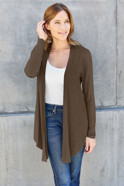 Basic Bae Full Size Open Front Long Sleeve Cardigan Cardigan Trendsi Chestnut S 