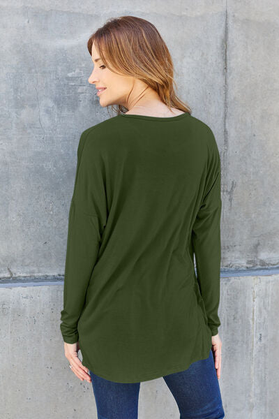 Basic Bae Full Size Round Neck Dropped Shoulder Shirt - NeoKira Unlimited