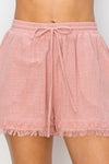 HYFVE Drawstring Cotton Gauze Frayed Shorts Drawstring Shorts Trendsi   