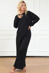 Double Take Full Size Textured Long Sleeve Top and Drawstring Pants Set Pants Set Trendsi   