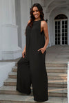 Double Take Full Size Tie Back Cutout Sleeveless Jumpsuit Jumpsuits Trendsi   