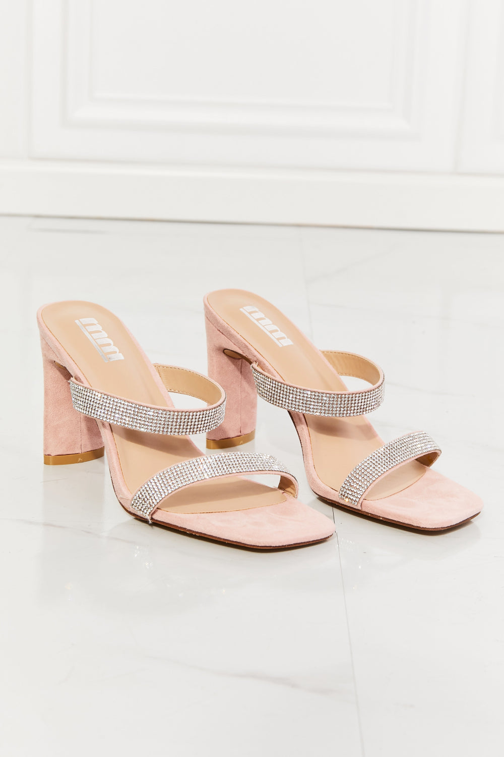 MMShoes Leave A Little Sparkle Rhinestone Block Heel Sandal in Pink  Trendsi   