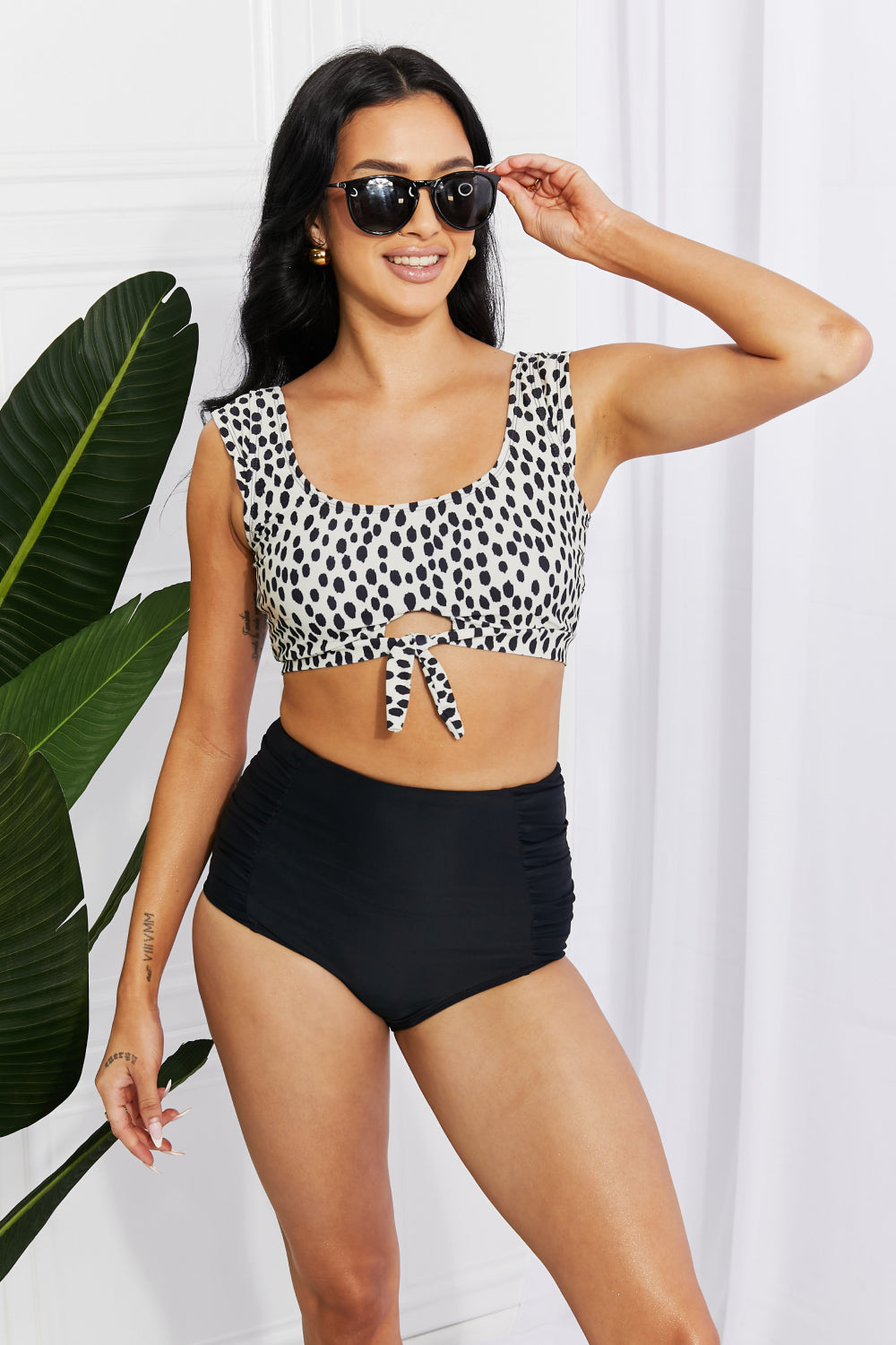 Marina West Swim Sanibel Crop Swim Top and Ruched Bottoms Set in Black Bikini Trendsi   