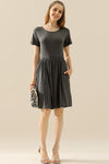 Ninexis Full Size Round Neck Ruched Dress with Pockets Mini Dress Trendsi   