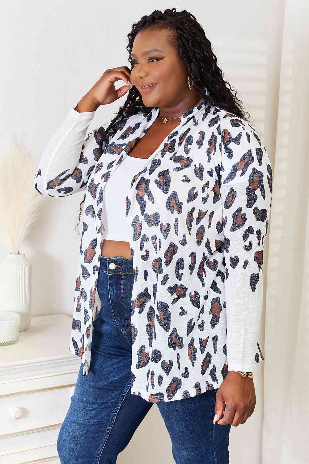 Double Take Leopard Long Sleeve Cardigan Cardigan Trendsi   