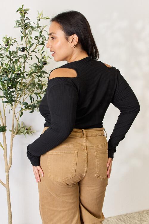 Culture Code Full Size Ribbed Surplice Cold Shoulder Top - NeoKira Unlimited