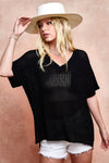 BiBi V-Neck Short Sleeve Knit Top Top Trendsi Black S 