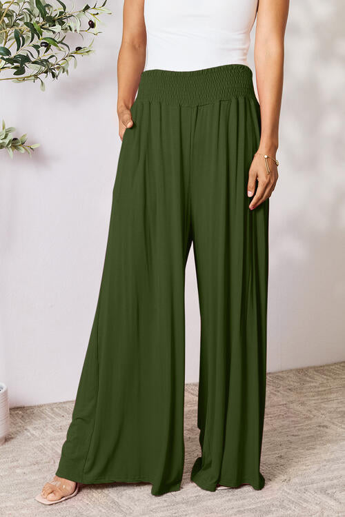 Double Take Full Size Smocked Wide Waistband Wide Leg Pants - NeoKira Unlimited