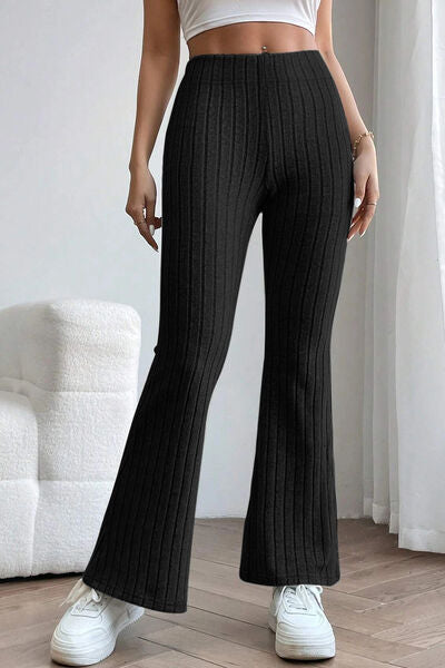 Basic Bae Full Size Ribbed High Waist Flare Pants - NeoKira Unlimited