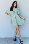 Ninexis Out Of Time Full Size Ruffle Hem Dress with Drawstring Waistband in Light Sage Mini Dress Trendsi   