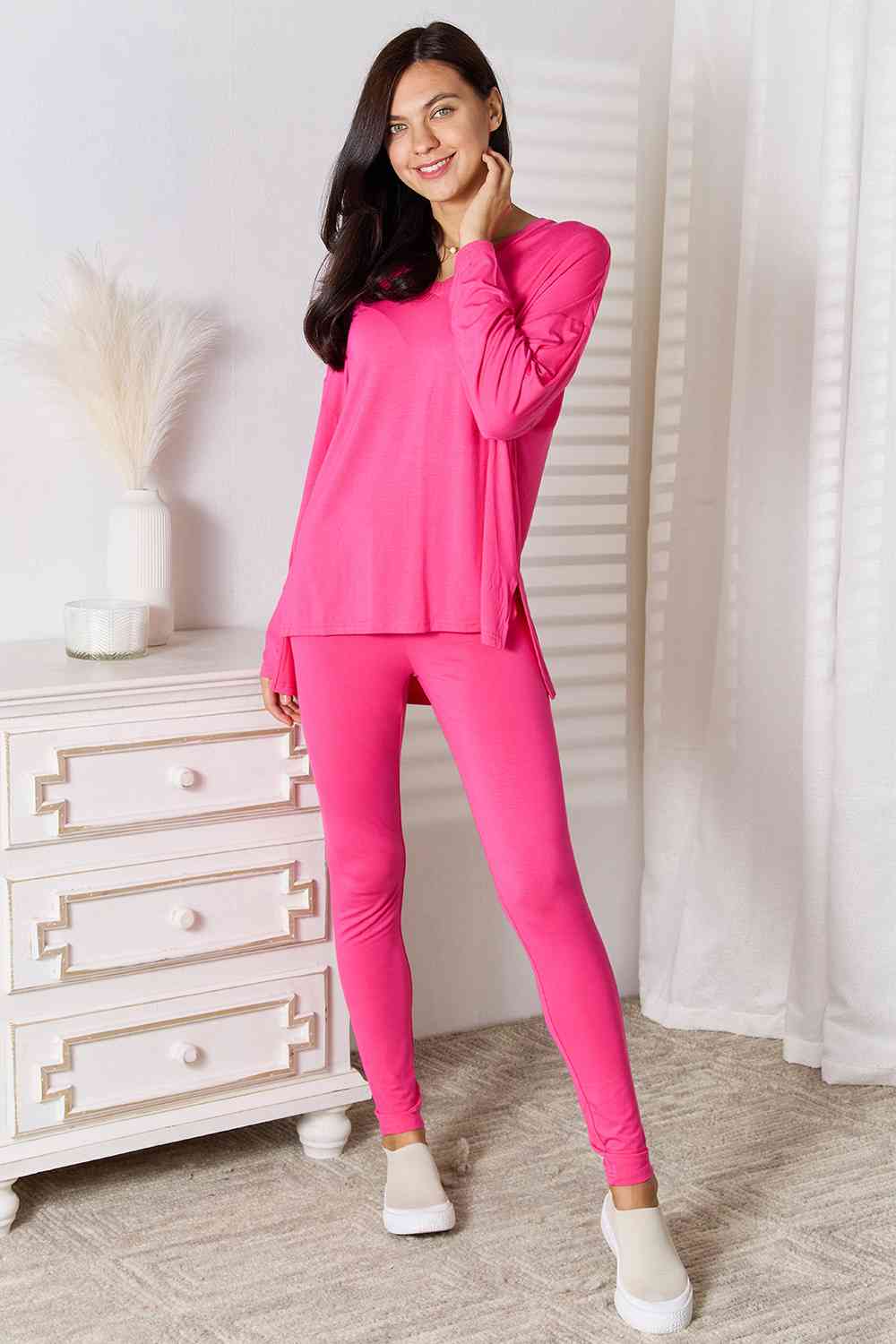 Basic Bae Full Size V-Neck Soft Rayon Long Sleeve Top and Pants Lounge Set - NeoKira Unlimited