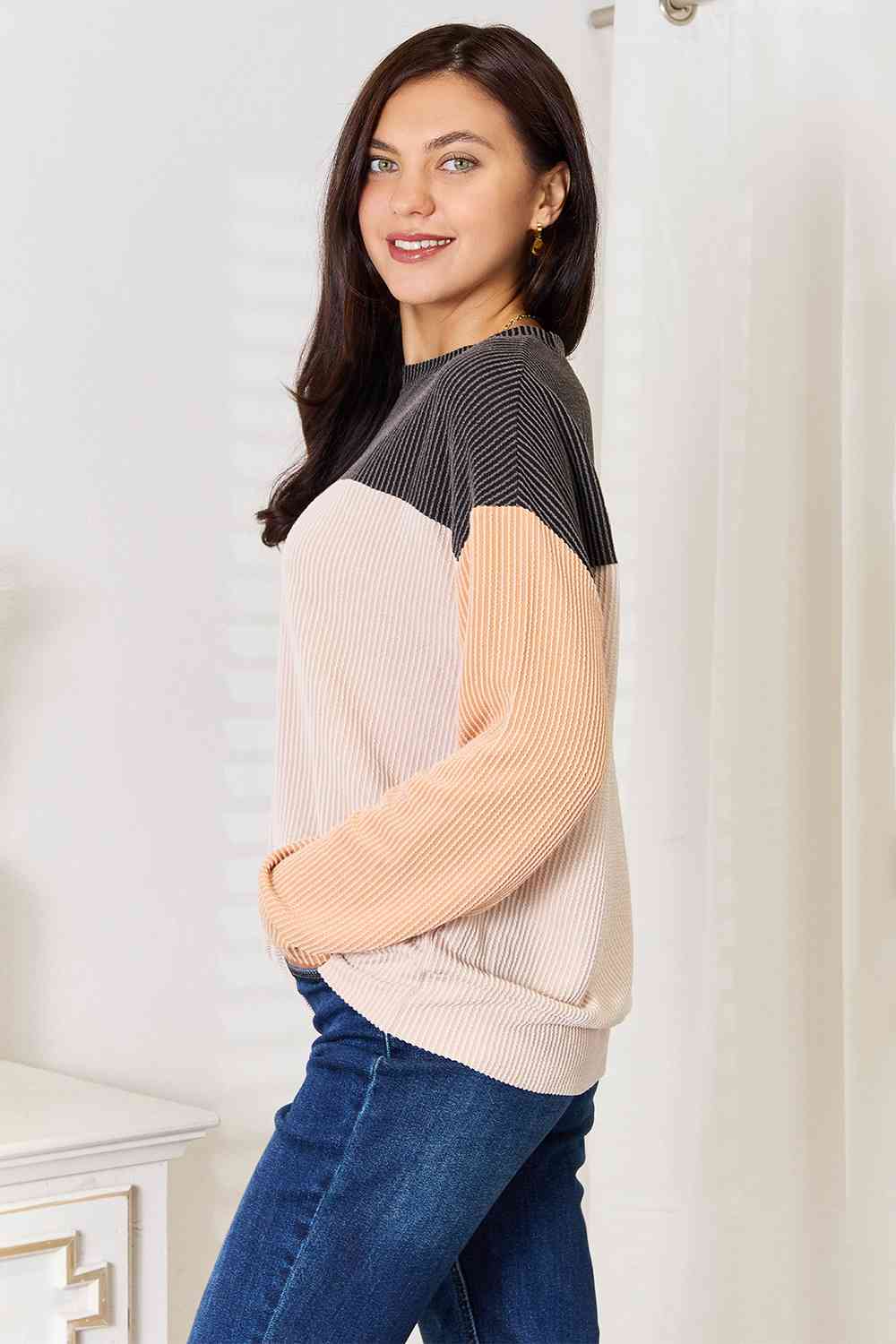 Double Take Color Block Dropped Shoulder T-Shirt Top Trendsi   