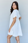 Ninexis Out Of Time Full Size Ruffle Hem Dress with Drawstring Waistband in White Mini Dress Trendsi   