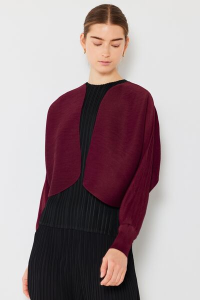 Marina West Swim Rib Pleated Puff Sleeve Bolero Cardigan Cardigan Trendsi Wine One Size 