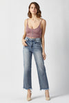 RISEN High Waist Raw Hem Straight Jeans Jeans Trendsi   