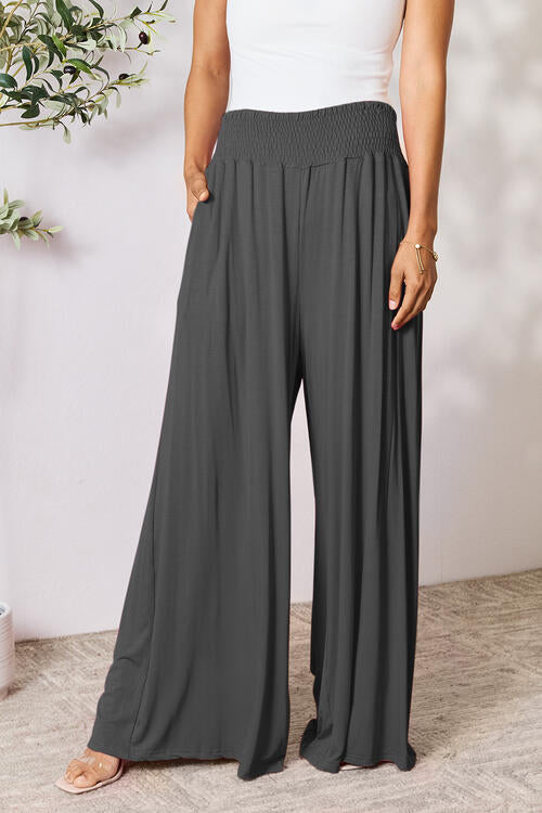 Double Take Full Size Smocked Wide Waistband Wide Leg Pants - NeoKira Unlimited