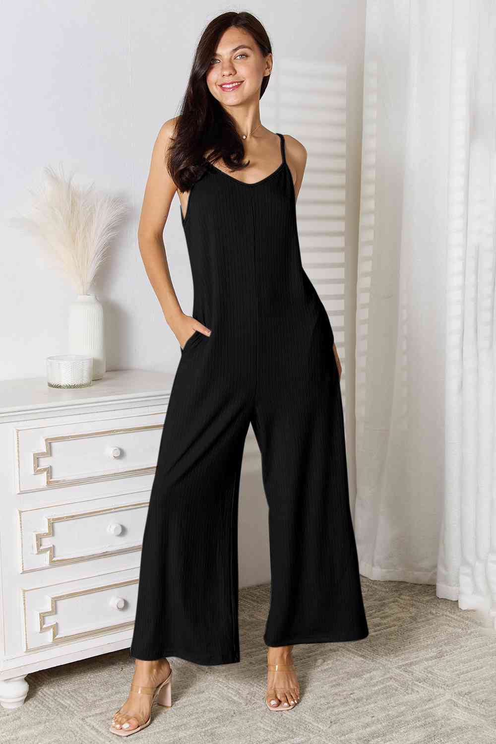 Basic Bae Full Size Spaghetti Strap V-Neck Jumpsuit Jumpsuits Trendsi   