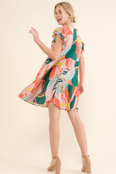 And The Why Printed Double Ruffle Sleeve Dress - NeoKira Unlimited