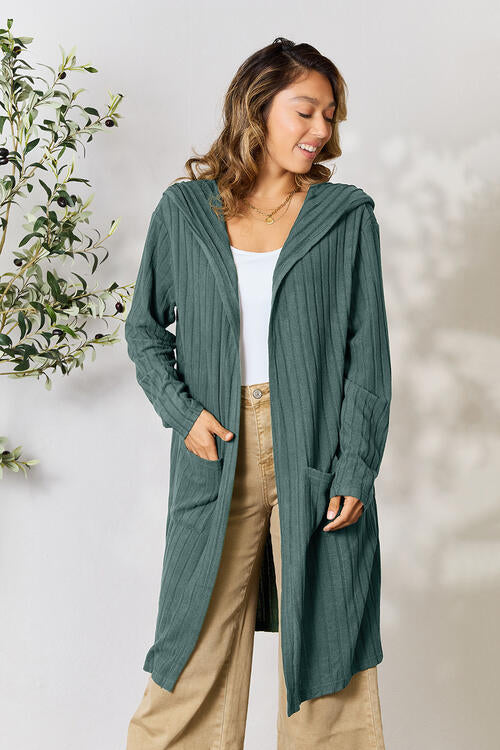Basic Bae Full Size Ribbed Open Front Long Sleeve Cardigan - NeoKira Unlimited