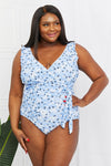 Marina West Swim Full Size Float On Ruffle Faux Wrap One-Piece in Blossom Blue  Trendsi   