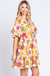 GeeGee Full Size Floral V-Neck Ruffle Trim Mini Dress Mini Dress Trendsi   