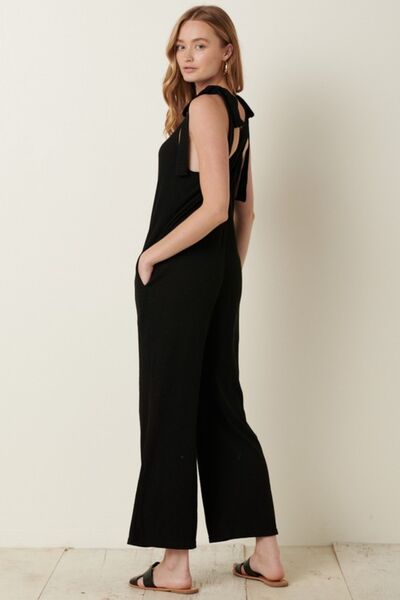 Mittoshop Rib Knit V-Neck Cross Back Jumpsuit - NeoKira Unlimited