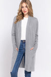 ACTIVE BASIC Open Front Rib Trim Long Sleeve Knit Cardigan Cardigan Trendsi HGREY S 