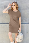 Basic Bae Full Size Round Neck Short Sleeve Dress with Pockets Mini Dress Trendsi   