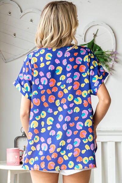 First Love Printed V-Neck Short Sleeve Blouse Blouse Trendsi   