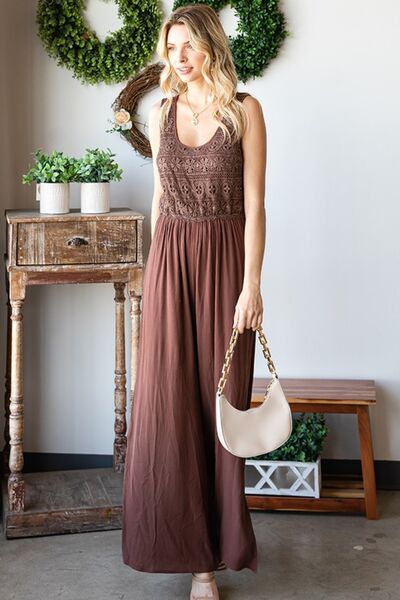 First Love Tie Back Sleeveless Slit Wide Leg Jumpsuit Jumpsuits Trendsi   