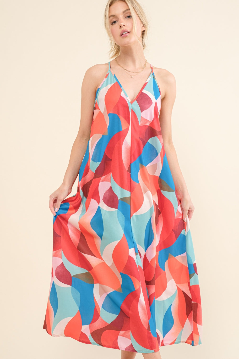 And the Why Printed Crisscross Back Cami Dress Maxi Dress Trendsi   