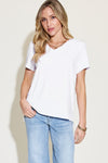 Basic Bae Full Size V-Neck High-Low T-Shirt Top Trendsi White S 