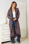 Double Take Full Size Multicolored Open Front Fringe Hem Cardigan Cardigan Trendsi   