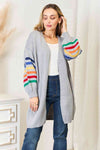 Double Take Multicolored Stripe Open Front Longline Cardigan Cardigan Trendsi Light Gray S 