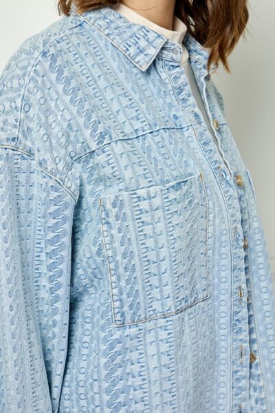 Veveret Button Up Dropped Shoulder Denim Top Jacket Trendsi   