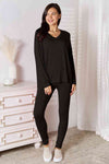 Basic Bae Full Size V-Neck Soft Rayon Long Sleeve Top and Pants Lounge Set Loungewear Trendsi Black S 