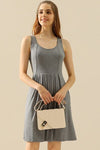 Doublju Full Size Round Neck Ruched Sleeveless Dress with Pockets Mini Dress Trendsi H GREY S 