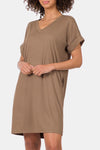 Zenana Rolled Short Sleeve V-Neck Dress Mini Dress Trendsi MOCHA S 