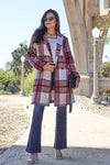 Double Take Full Size Plaid Button Up Lapel Collar Coat Coat Trendsi Deep Red S 