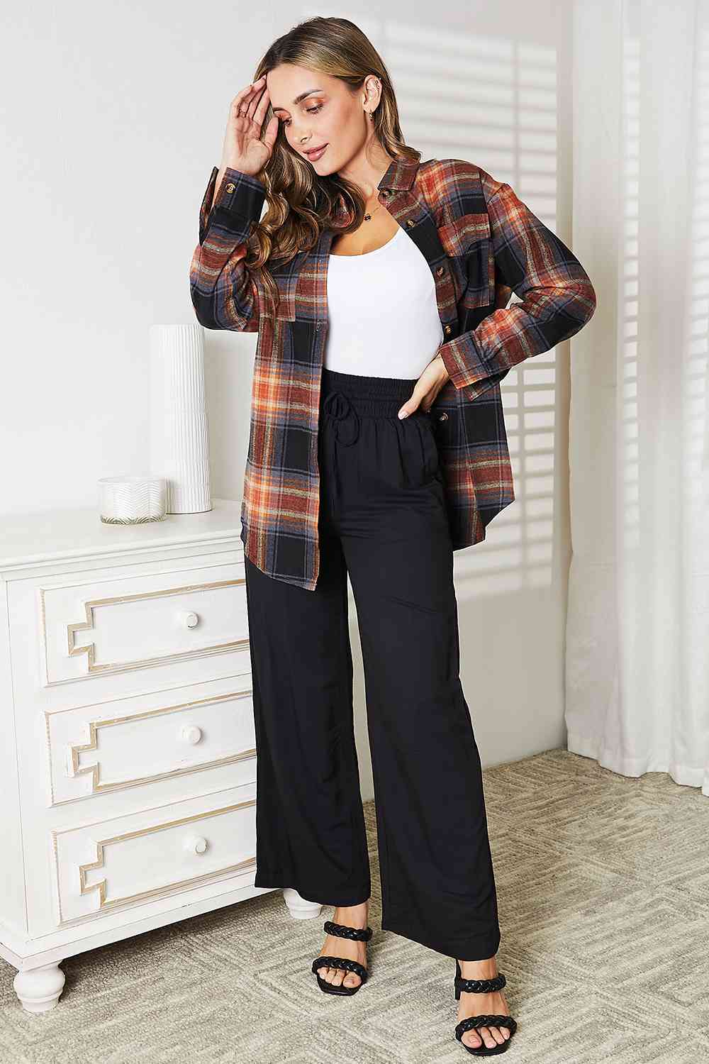 Mandy Plaid Dropped Shoulder Shirt - NeoKira Unlimited
