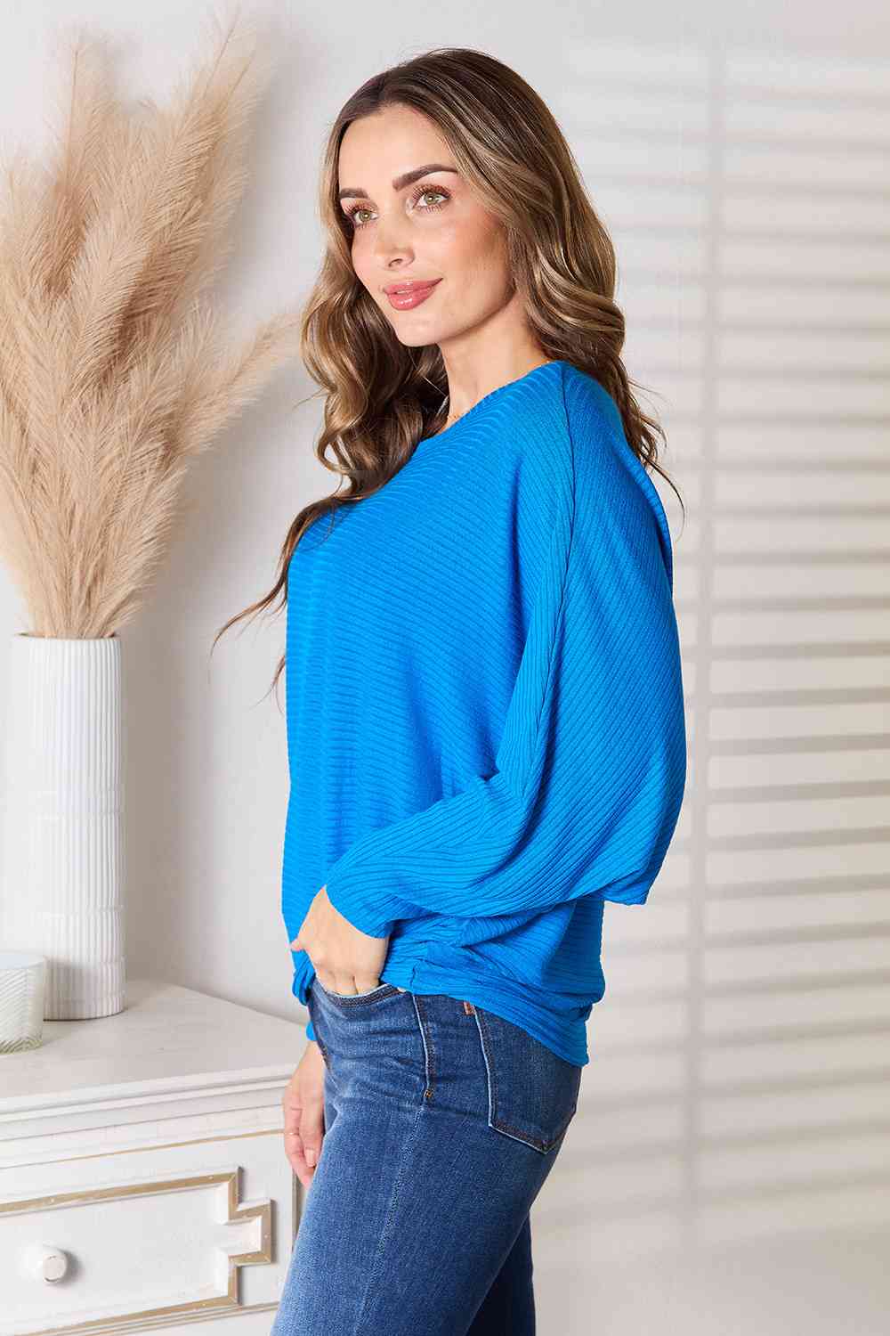 Zenana Full Size Round Neck Batwing Sleeve Blouse Blouse Trendsi   