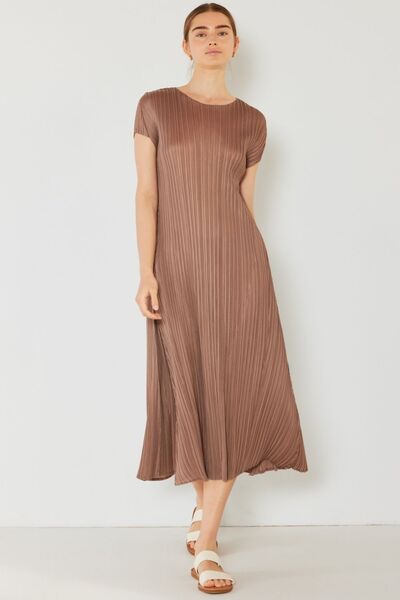 Marina West Swim Pleated Cap Sleeve A-Line Dress Midi Dress Trendsi   